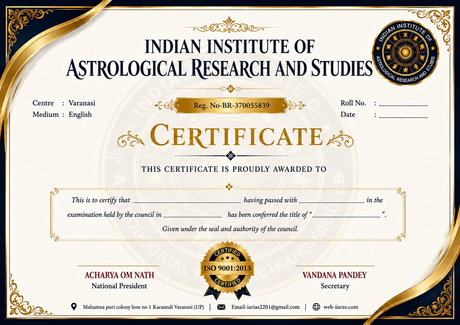 IIARAS Professional Diploma Certificate